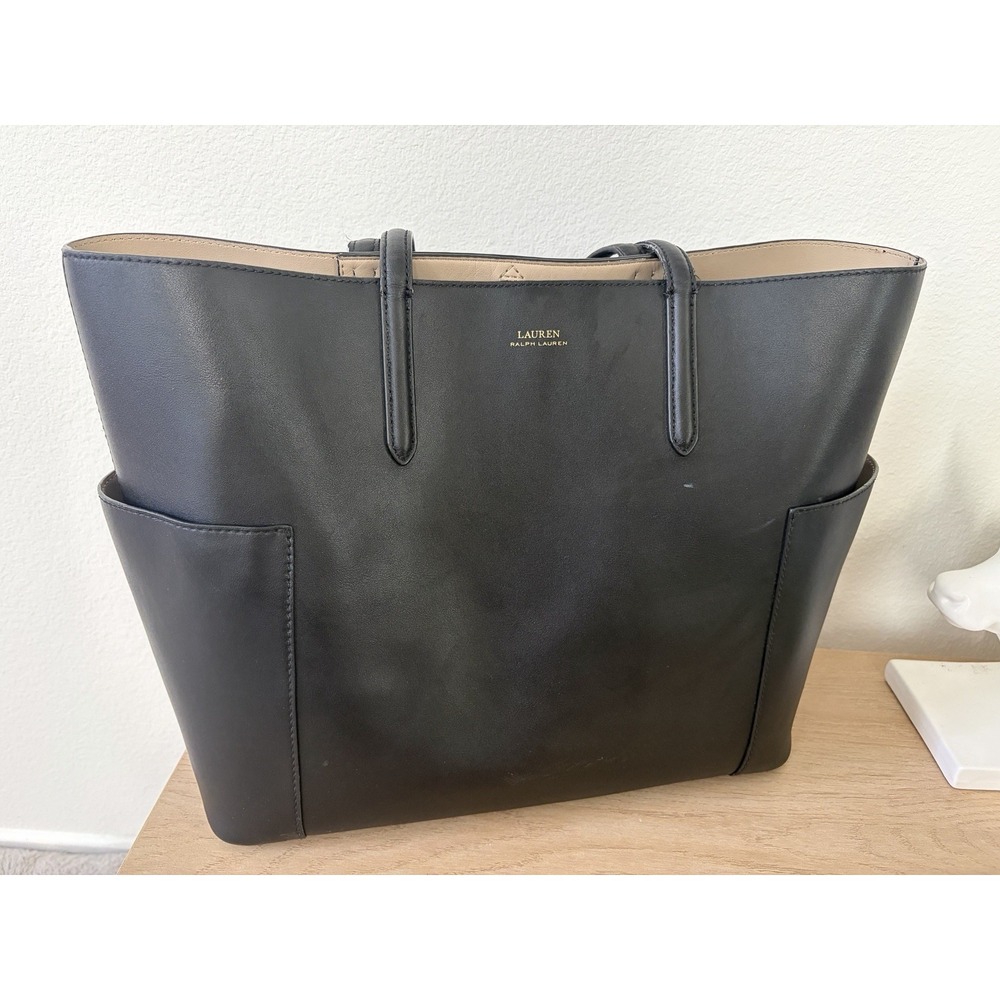 LAUREN Ralph Lauren Black Cow Leather Large Tote